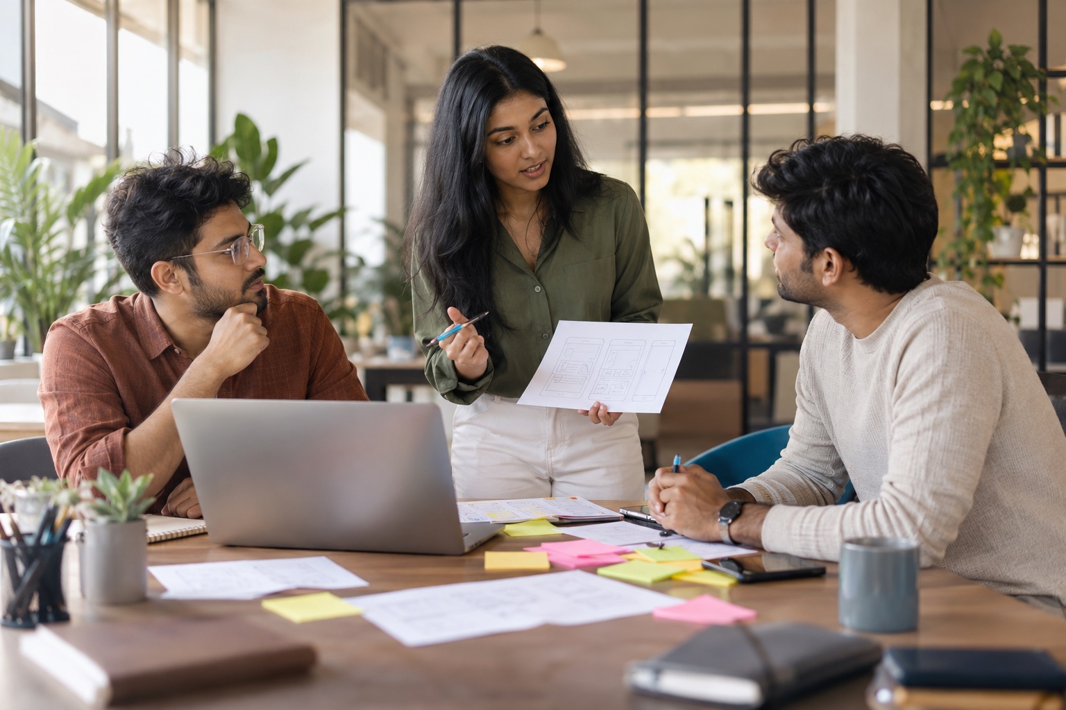 Startup founders collaborating in a modern coworking studio
