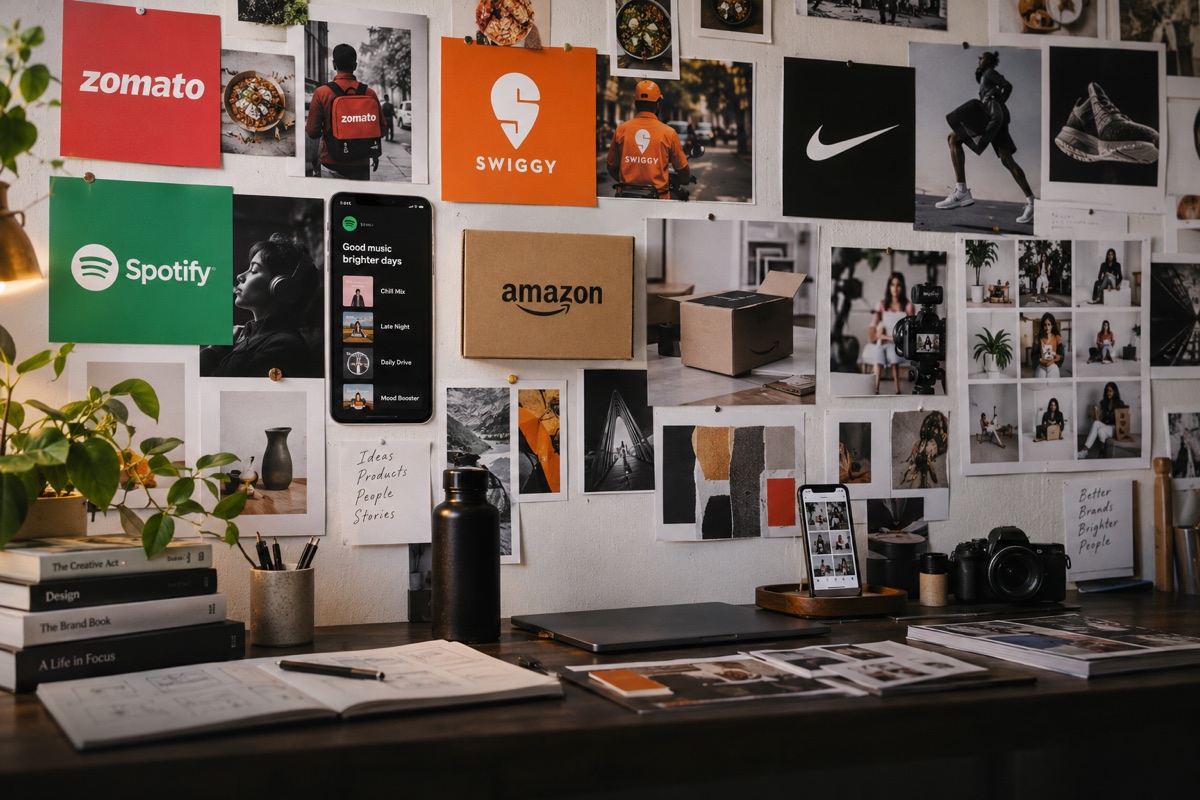 Illustrative brand moodboard, logos shown as creative references