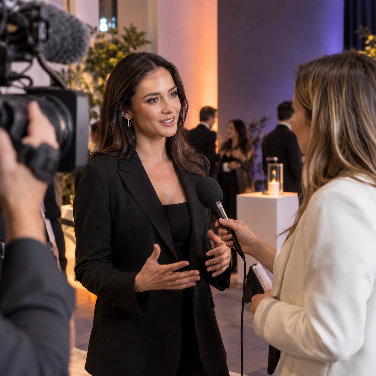 Public relations professional speaking with a journalist