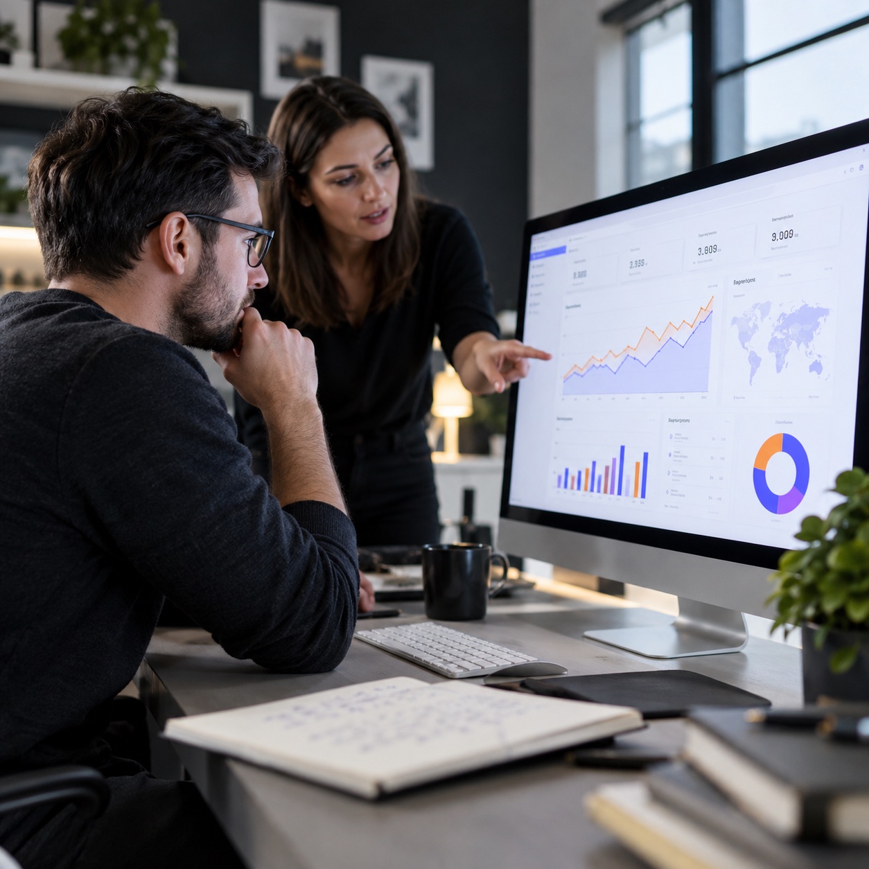 Search strategist reviewing website performance charts on screen